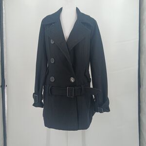 Vintage Y2K Delia's Wool Blend Pea Coat Women's M Black Preppy Aesthetic *Flawed